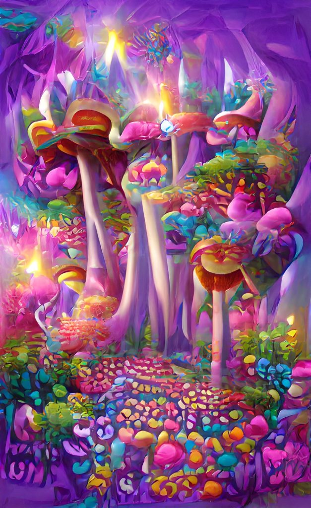 trippy cosmic art, magic mushroom psychedelic art