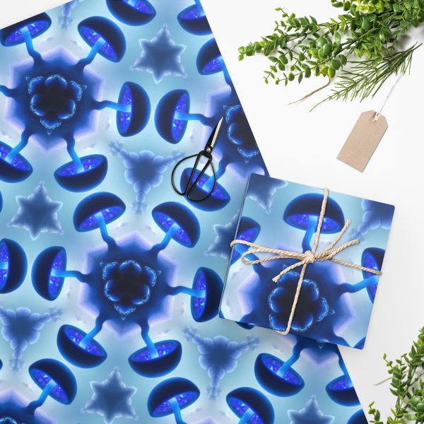 blue mushroom wrapping paper roll, blue mushroom paper