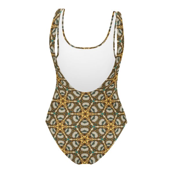 starseed honeycomb gold pattern one-piece swim suit