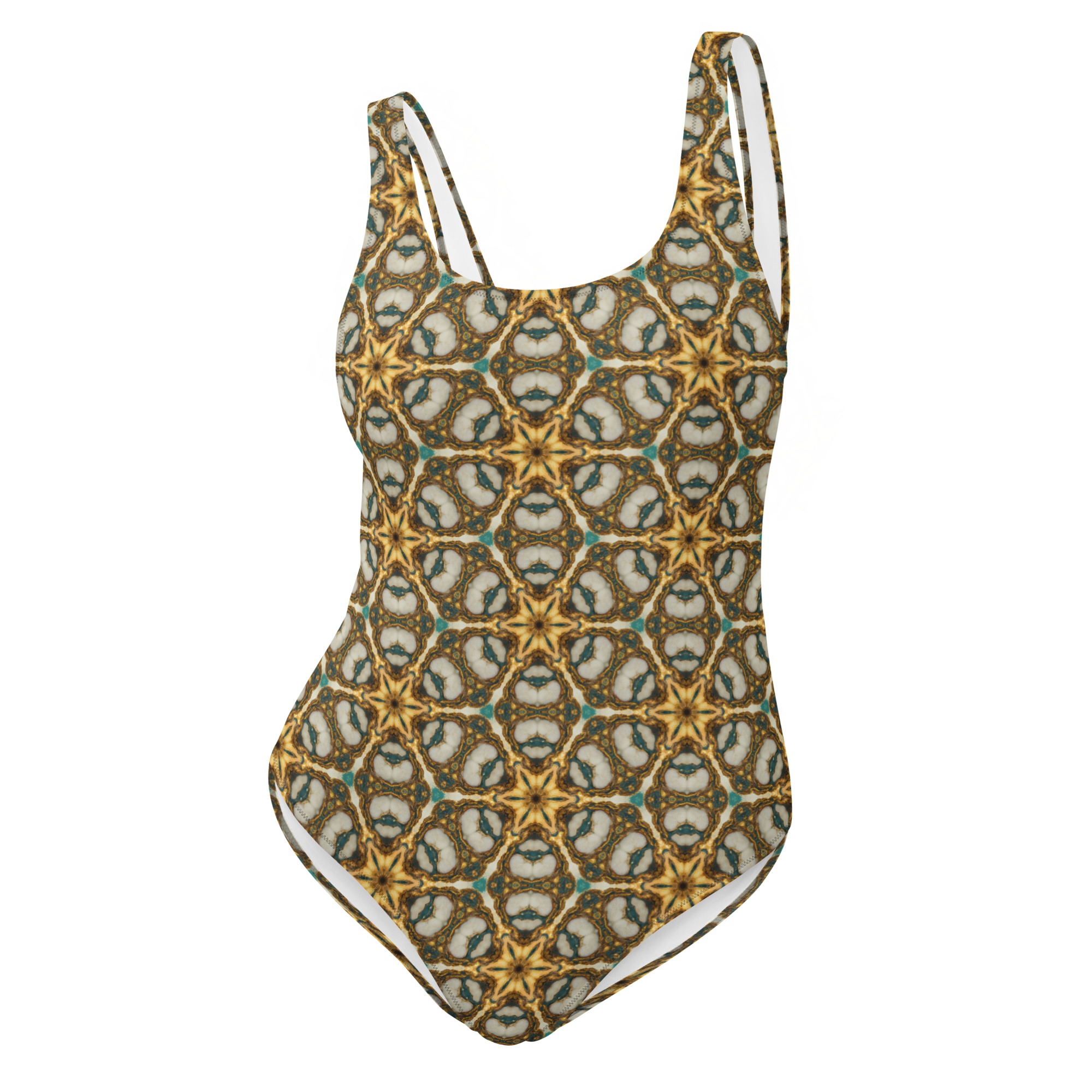 starseed honeycomb gold pattern one-piece swim suit