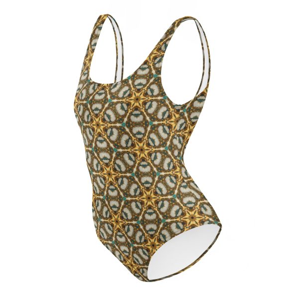 starseed honeycomb gold pattern one-piece swim suit