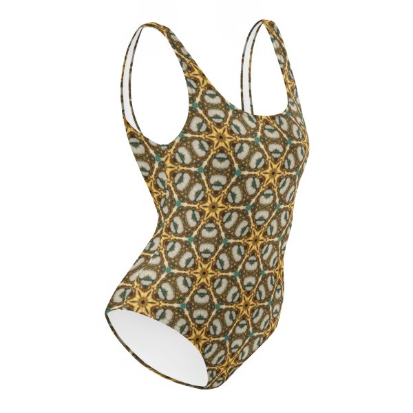 starseed honeycomb gold pattern one-piece swim suit